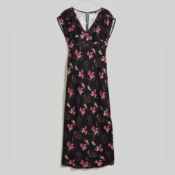 NWT Madewell Wide V-Neck Floral Satiny Maxi Dress - Picture 5 of 13